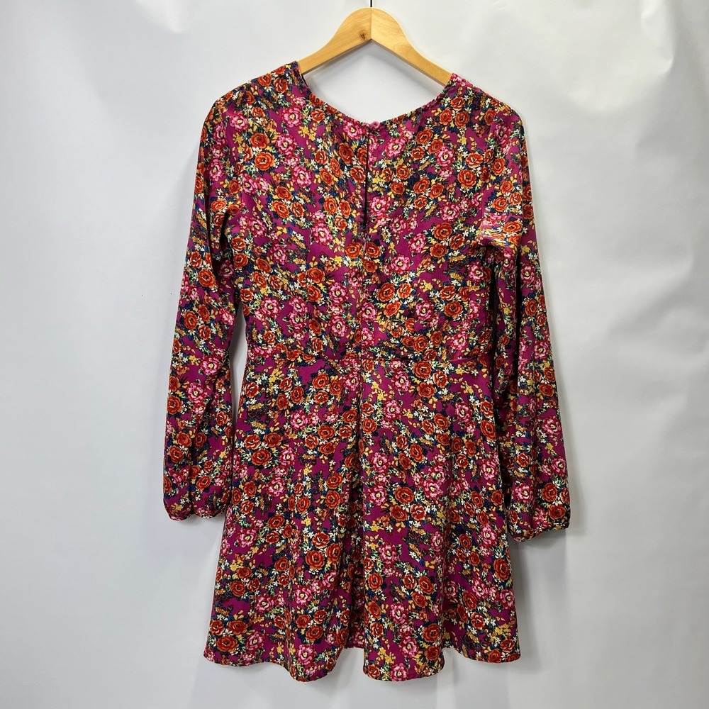 Forever21 Womens Red Mini Dress Floral Long Sleeve Mock Neck NWT Size L